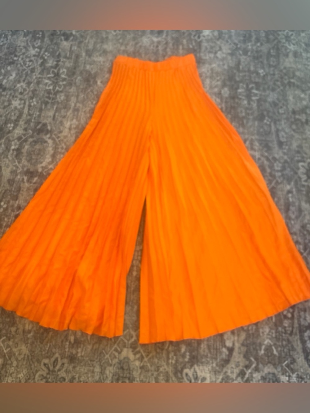 Shein Wide Leg Palazzo Pants Size L Accordion Pleat Elastic Waist Orange